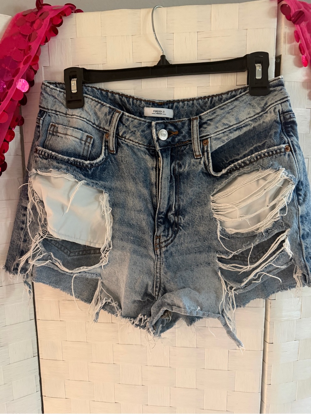 Forever 21 Light Blue Distressed Denim Cutoff Shorts